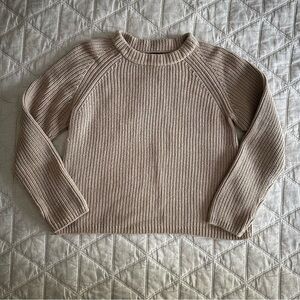 Quince Organic Cotton Fisherman Crew Sweater in Speckled Beige